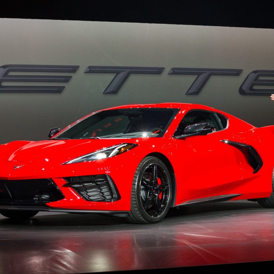 General Motors President Mark Reuss drives the 2020 Chevrolet Corvette Stingray onto the stage during its unveiling Thursday, July 18, 2019 in Tustin, California. The 2020 Stingray, the brands first-ever production mid-engine Corvette, features a new 6.2L Small Block V-8 LT2 engine producing 495 horsepower and 470 lb-ft of torque when equipped with performance exhaust. The 2020 Chevrolet Corvette Stingray goes into production in late 2019 and will start under $60,000. (Photo by Dan MacMedan for Chevrolet)