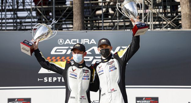 Nick Tandy (left) and Tommy Milner win in GTLM at the 2021 Acura Grand Prix at Long Beach!