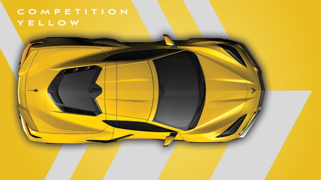 Image of a 2025 Corvette E-Ray in Competition Yellow Tintcoat Metallic. (Image courtesy of GM Media.)
