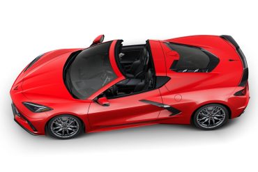 Aerial view of a 2024 red Chevrolet Corvette C8