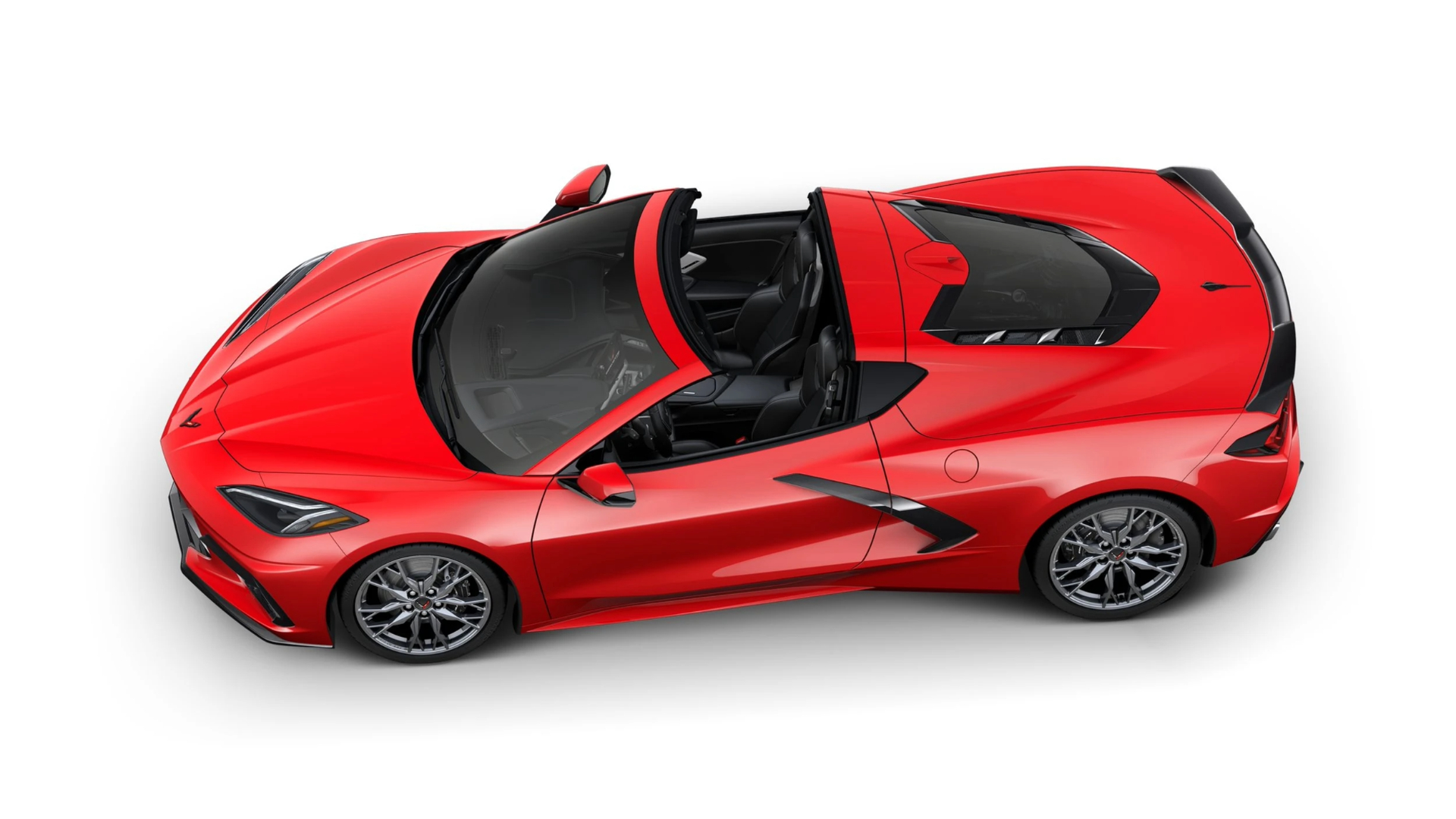 Aerial view of a 2024 red Chevrolet Corvette C8