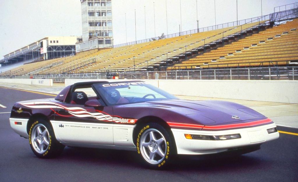 The 1995 Corvette Indy Pace Car Special Edition model. David Hill, Corvette's newest chief engineer, understood the need to create excitement around the fourth-generation Corvette as, by the mid-nineties, consumer interest had waned in the Corvette had waned significantly. He was instrumental in the development of several collector and special edition Corvettes, including the example seen here. (Image courtesy of GM Media.)