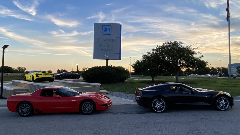 Billy's (left) 2001 C5 Z06 and my (right) 2016 C7 Z51 coupe in front of the Corvette Assembly Plant in Bowling Green, Kentucky. (Image courtesy of the author.) 